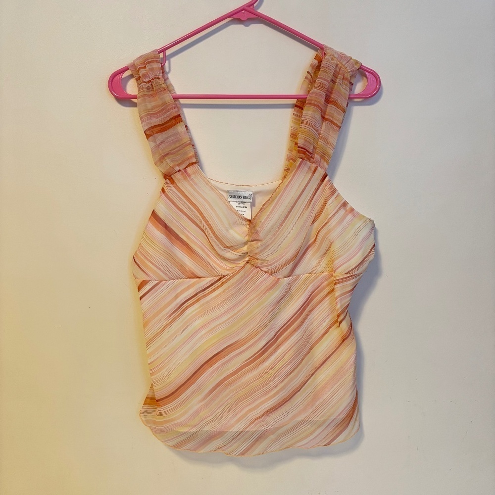 Fashion Bug Y2K Cinched Fit and Flare V Neck Sleeveless Tank Blouse Orange Large